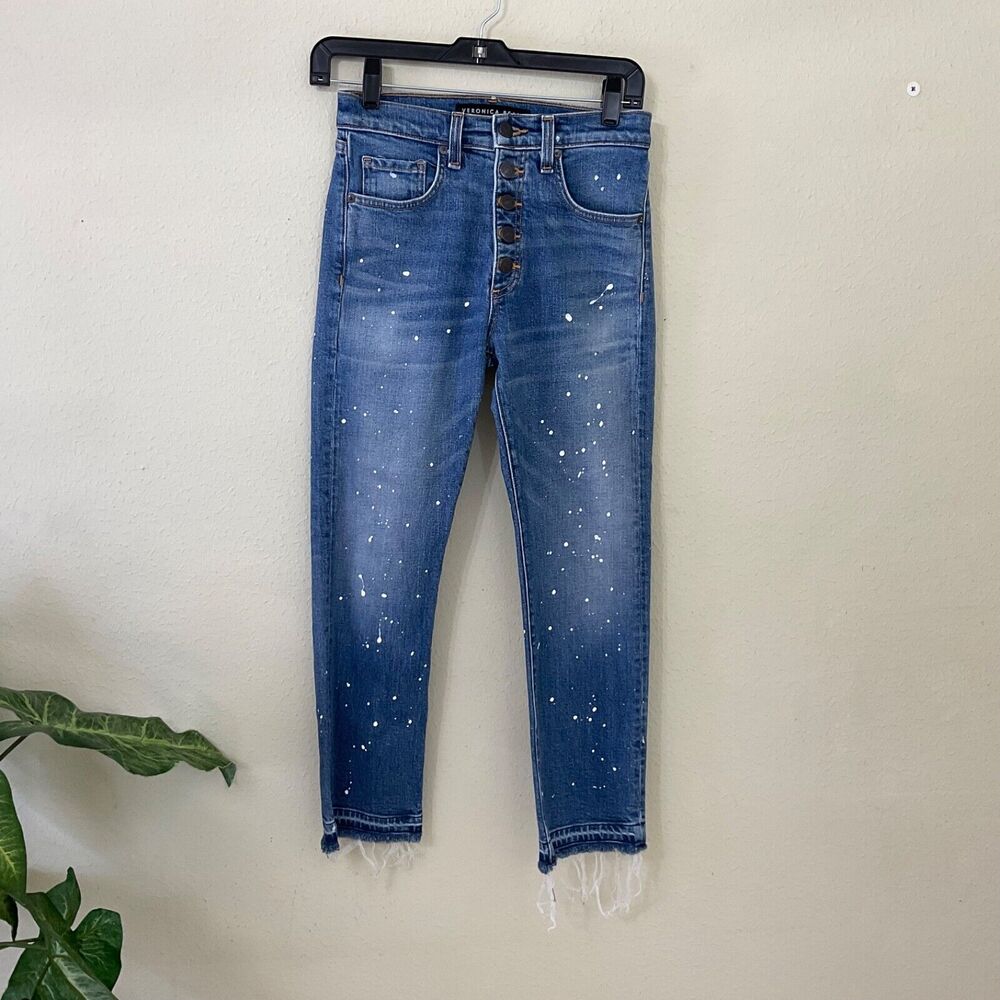 Veronica Beard Ines Splatter Paint Crop Girlfriend Size 24 Jeans High Rise USA